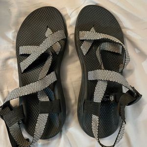 Size 11 womens Chaco sandals - black and white with toe strap